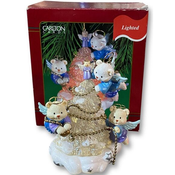 Trimming Trio Angel Bears Christmas Tree Holiday Ornament Carlton Cards Lighted - Picture 2 of 4